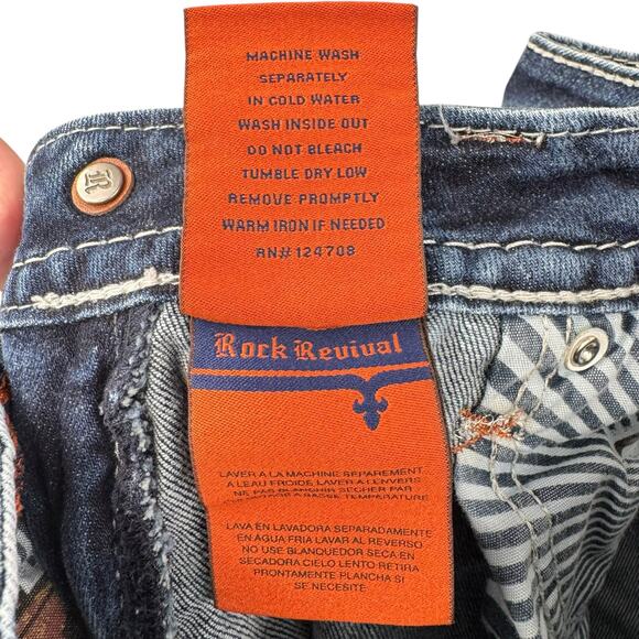 Rock Revival Kai Sequin Embellished Stitching Dark Wash Denim Crop Capri Jeans - Picture 10 of 10